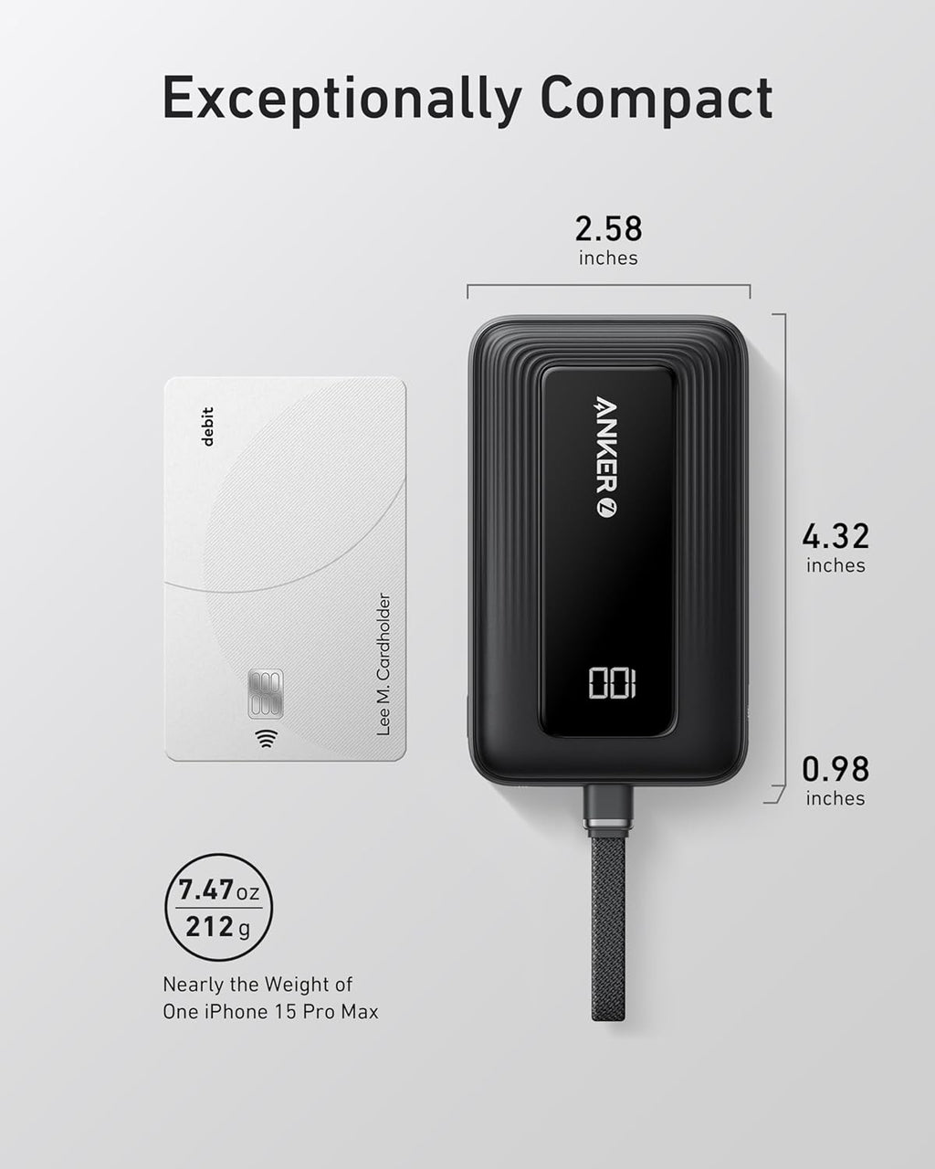 Anker Zolo Power Bank (2025) 20000mAh 30W with Built-in USB-C Cable