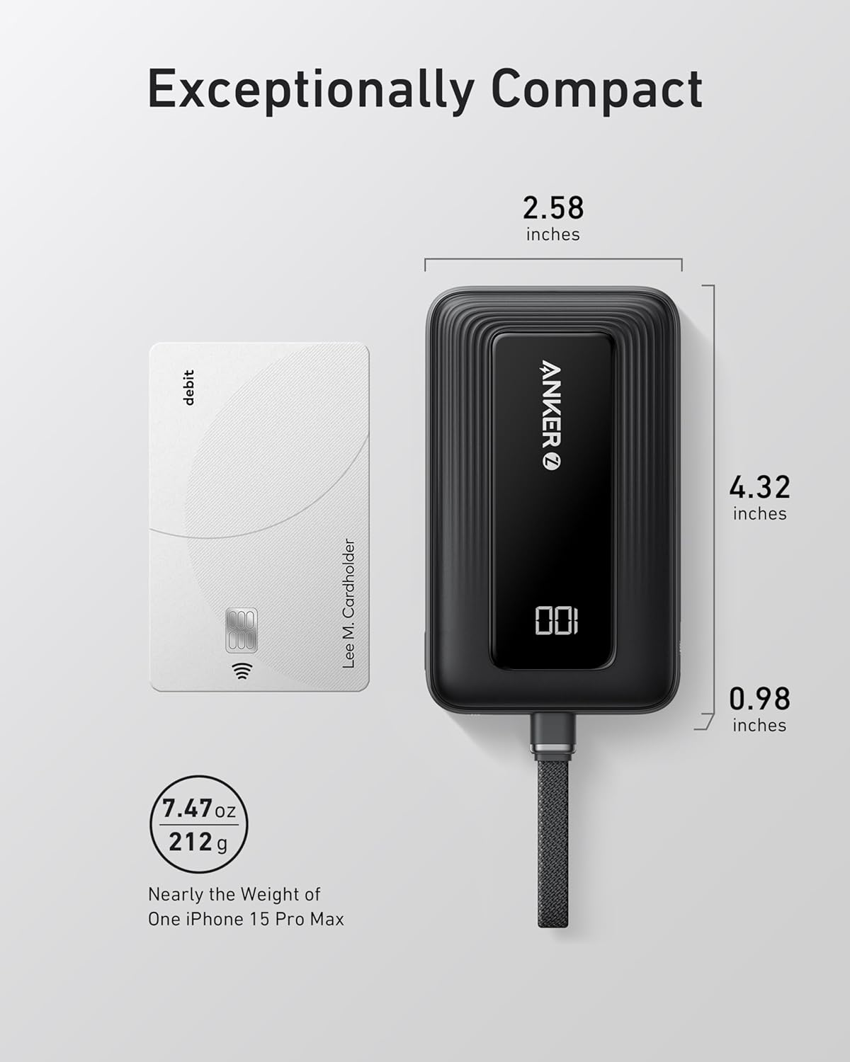 Anker Zolo Power Bank (2025) 20000mAh 30W with Built-in USB-C Cable