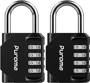 Puroma Lot de 2 cadenas à combinaison 4 chiffres Cadenas extérieur étanche pour casier scolaire, casier de sport, clôture, boîte à outils, portail, valise, moraillon de rangement (Noir)