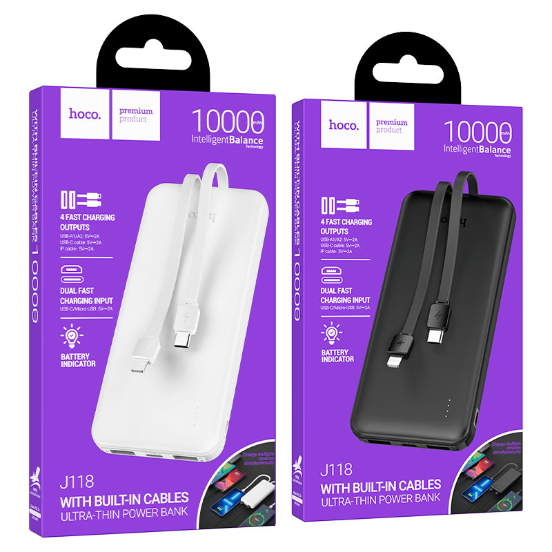 Power bank "J118 Speed Energy" 10000mAh with built-in cables